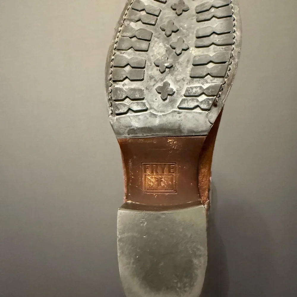 Frye Two-Tone Brown Leather Heeled Boots - Picture 3 of 6